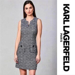 Karl Lagerfeld Black and White Tweed Sleeveless Dress